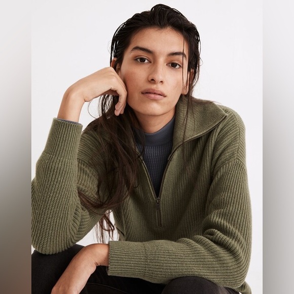 Madewell Glenbrook Half Zip Pullover Sweater in Heather Palm Size Small - Picture 2 of 6